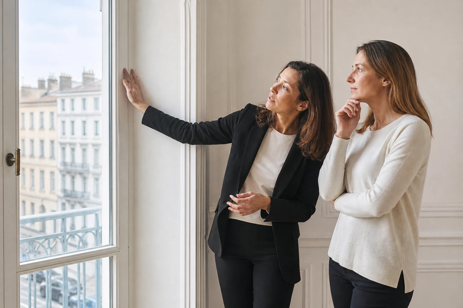 Courtière et cliente inspectant les protections d’un logement