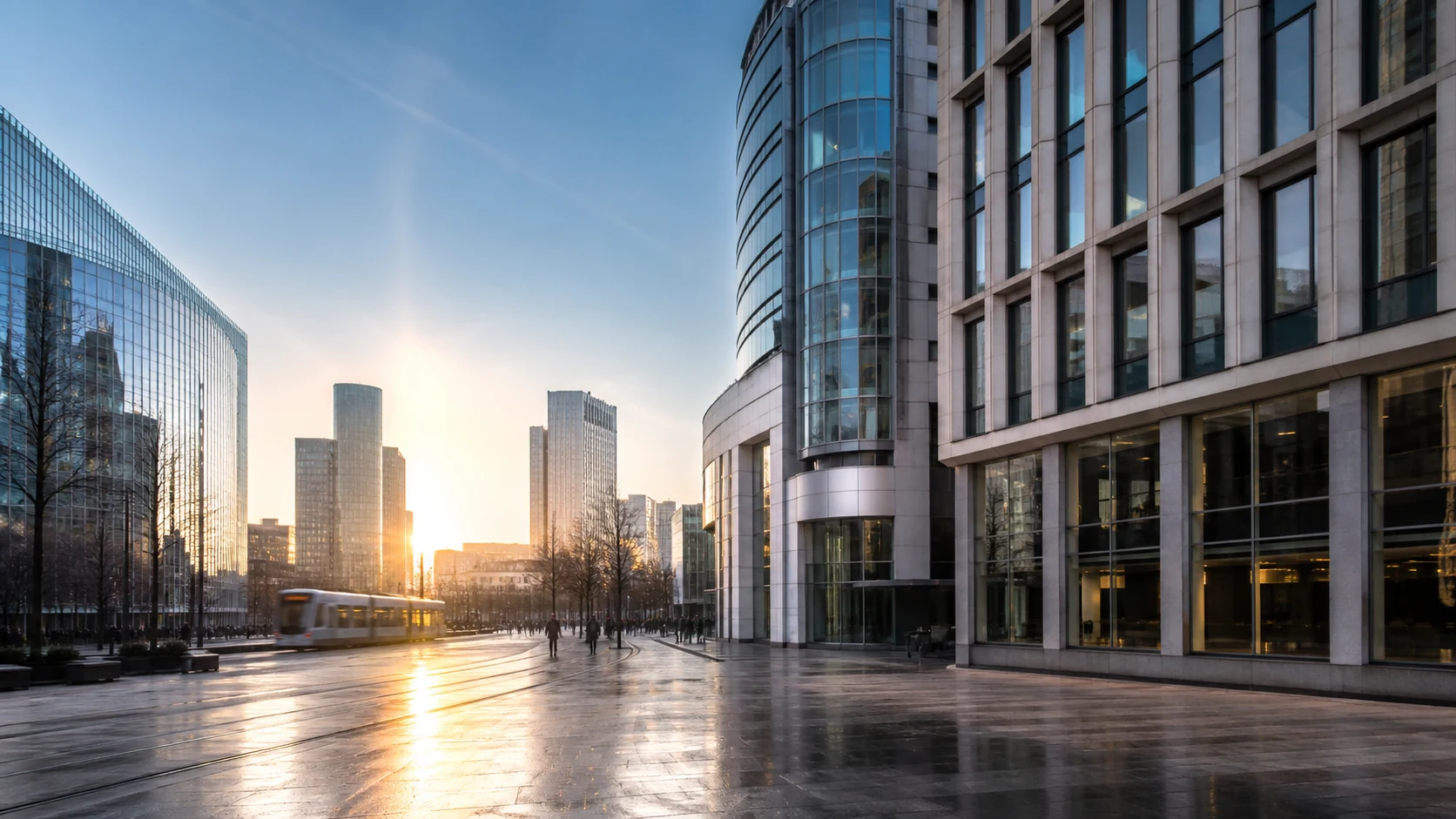 Quartier d’affaires européen au lever du jour
