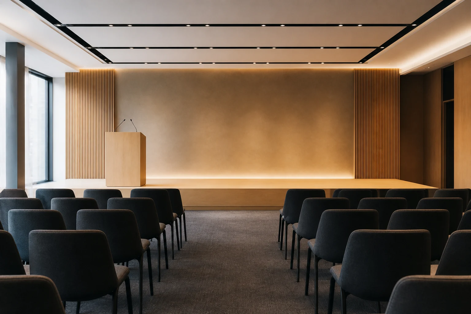 Auditorium neutre avant une présentation financière